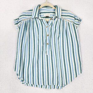 Pilcro Shirt Womens XS Blue Green Striped Serena Surf Henley Anthropologie
